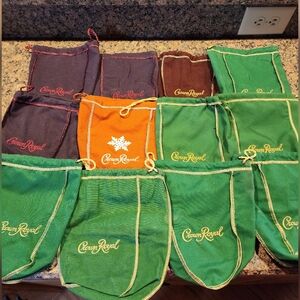 Crown Royal Velvet Drawstring Bags - Green, Purple, Orange, Brown Assortment, 12